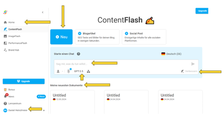 Benutzeroberfläche Neuroflash